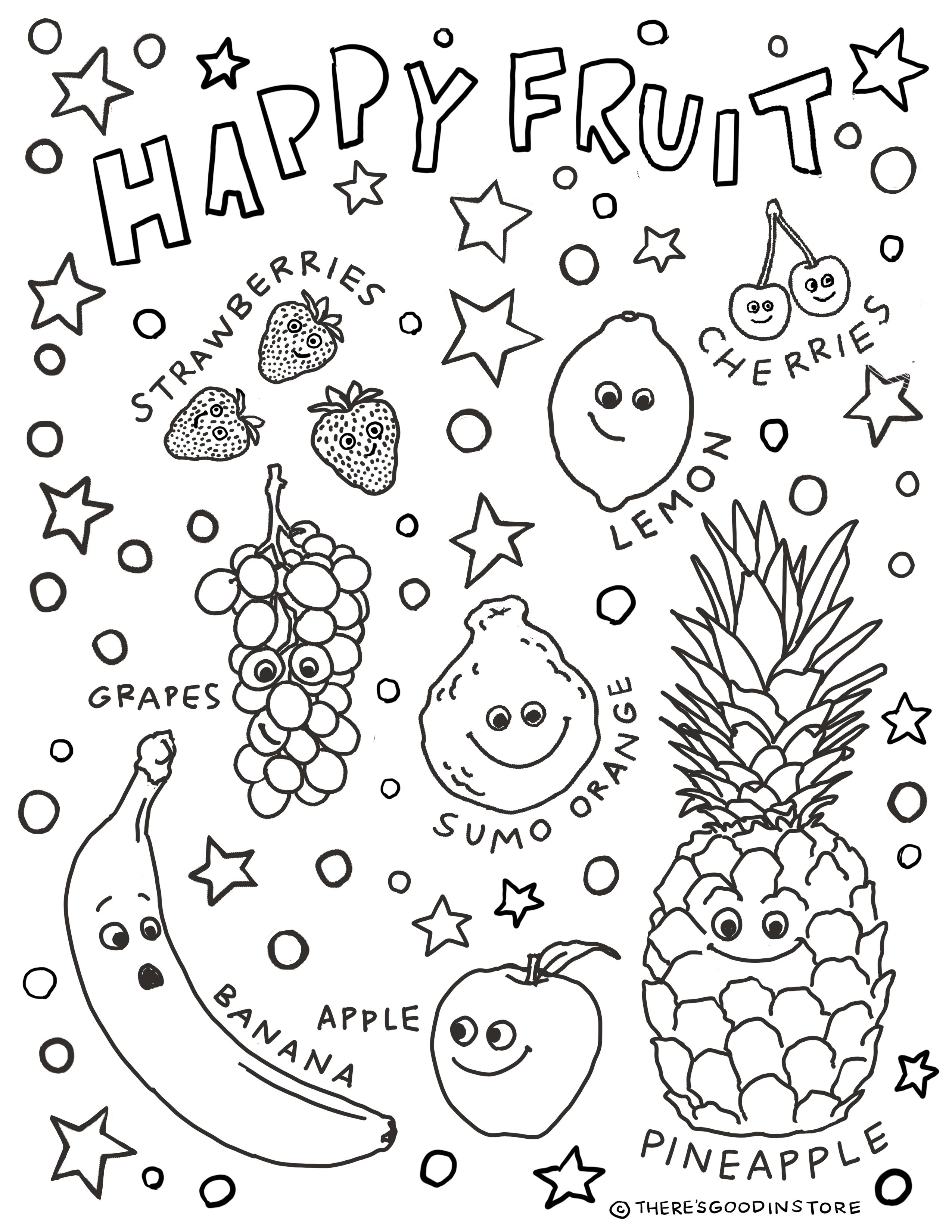 Happy Fruit Coloring Page
