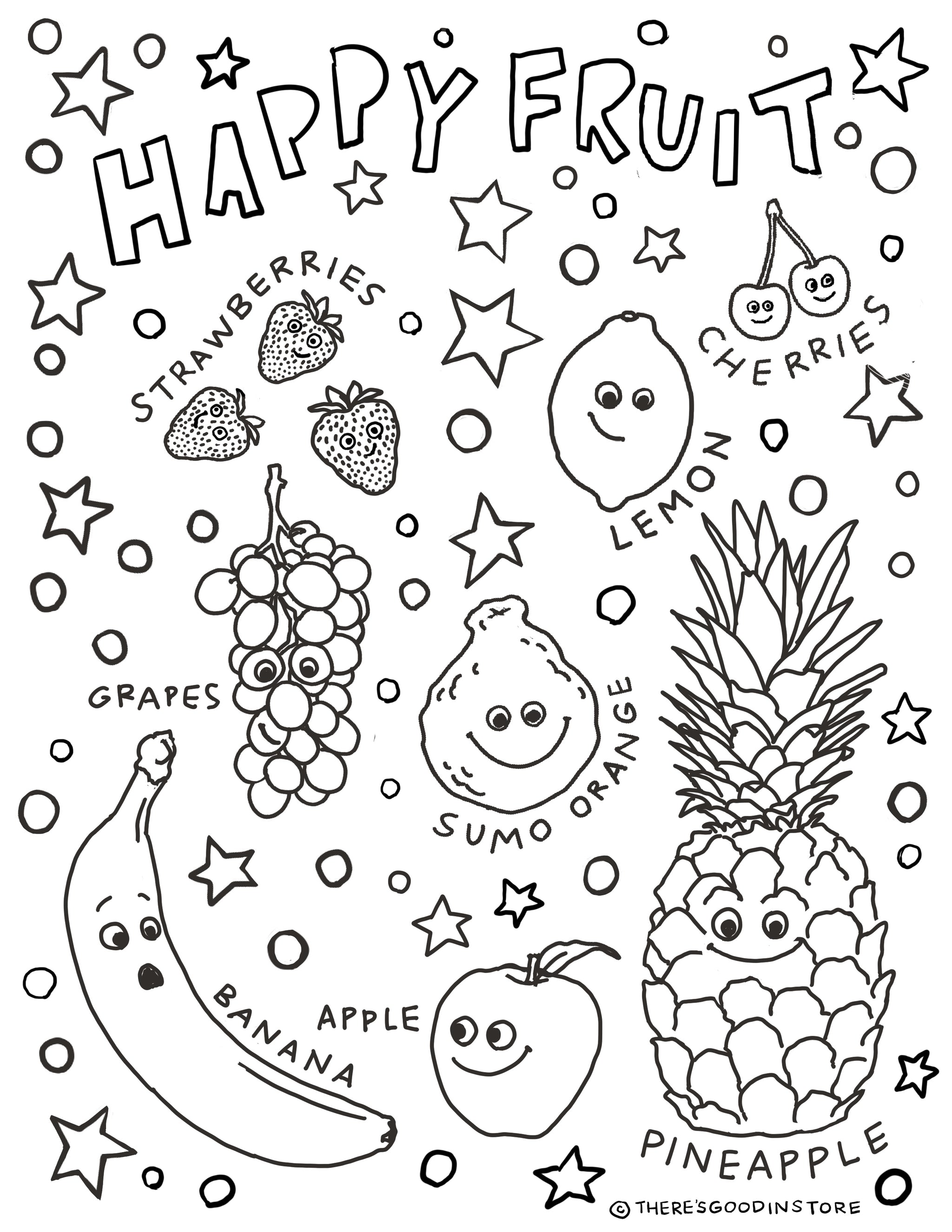 Happy Fruit Coloring Page – There's Good In Store